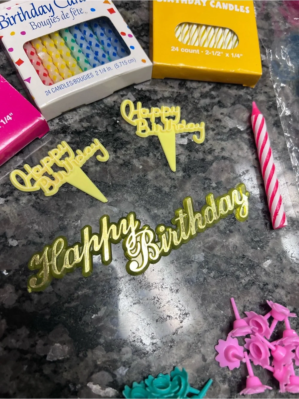 lot of birthday party cake, and cupcake decorations with balloons
